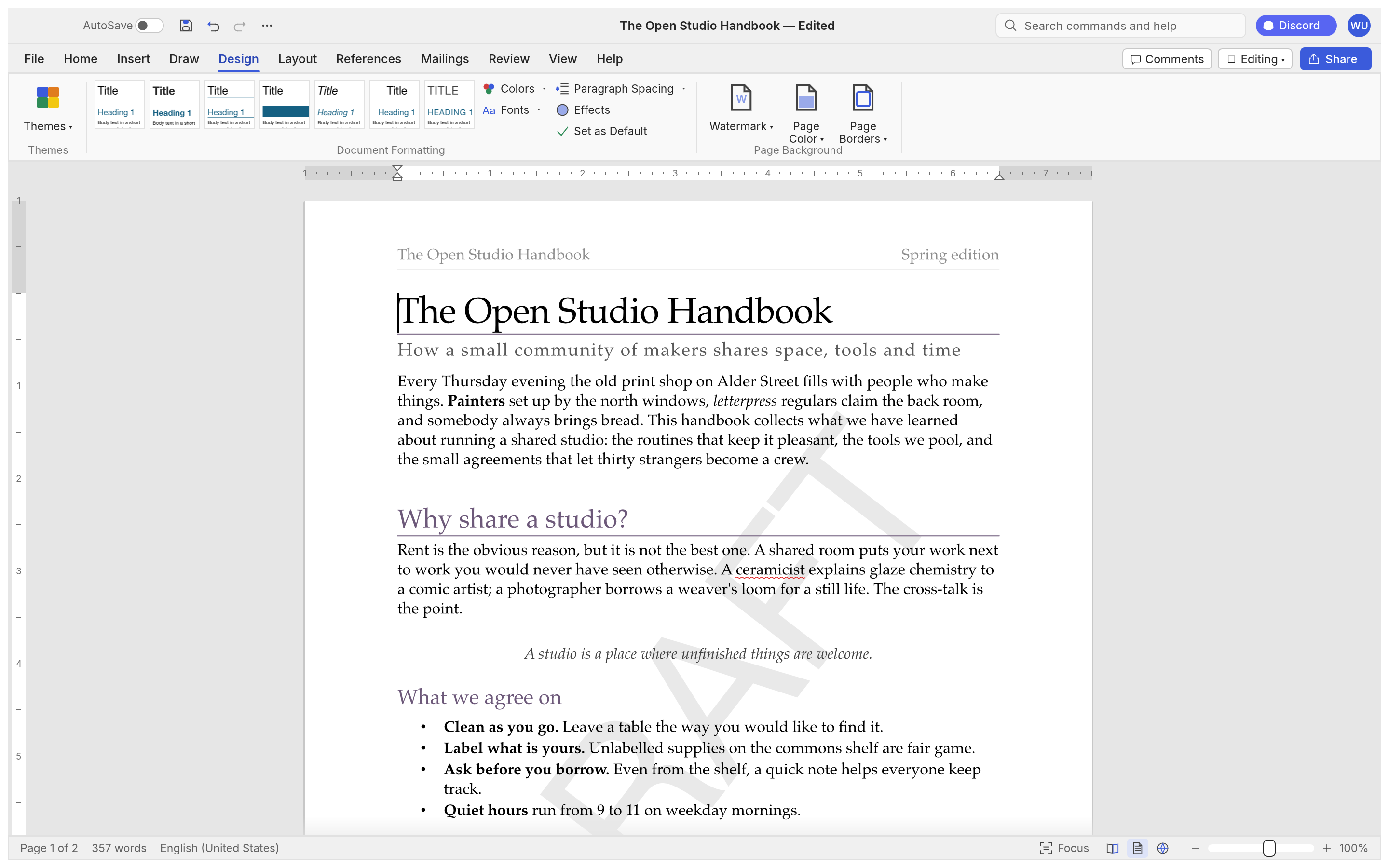 WordCraft styles and readable typography interface